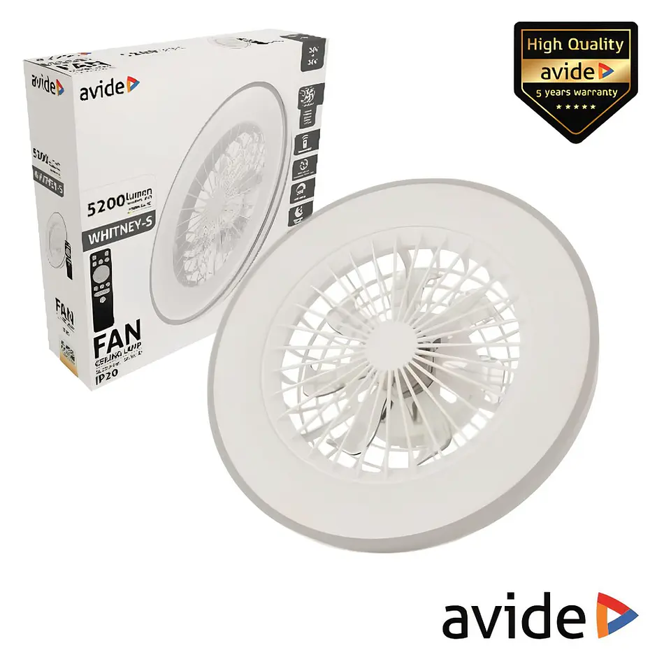 Ventoinha de Teto c/ Luz LED 2x24W 5200lm C/ Comando AVIDE 1