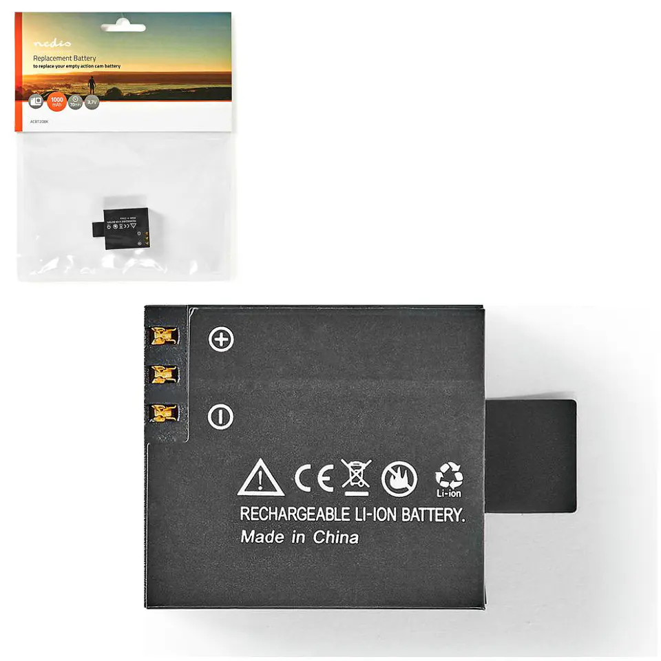 Bateria Suplente P/ Câmara De Ação 1000mAh NEDIS 1