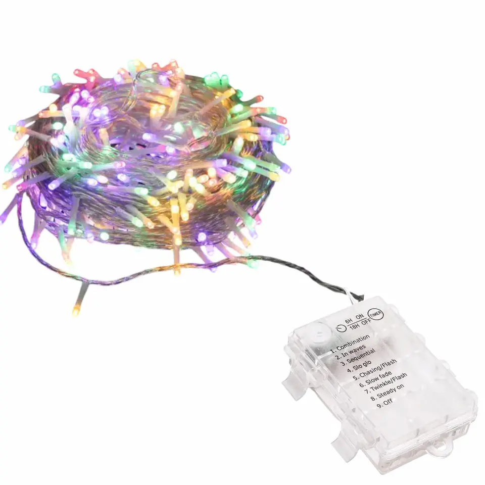 Luzes de Natal 150 LED RGBY 3xAA 15m IP44 1