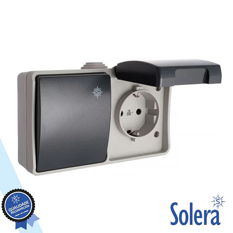 Tomada Elétrica C/ Comutador Superfície VDE IP44 SOLERA