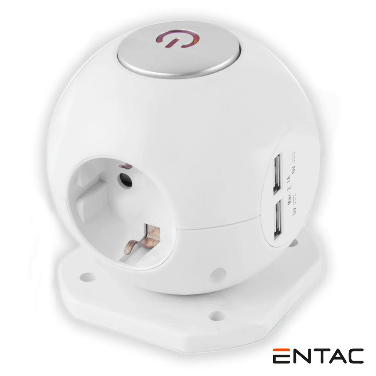 Tomada Elétrica Globo C/ 3 Saídas 2x USB 2.1A Branco ENTAC 1