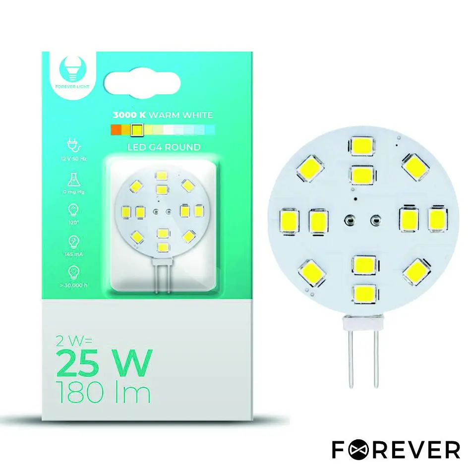 Lâmpada G4 2W 12V Redonda 3000K 180lm 1