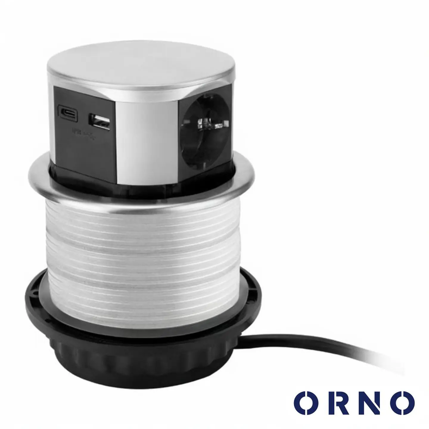Tomada Elétrica Encastrar 3x Schuko 2x USB Prateado ORNO 1