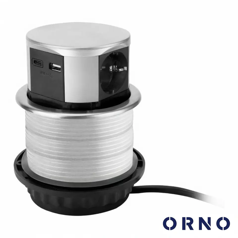 Tomada Elétrica Encastrar 3x Schuko 2x USB Prateado ORNO 1