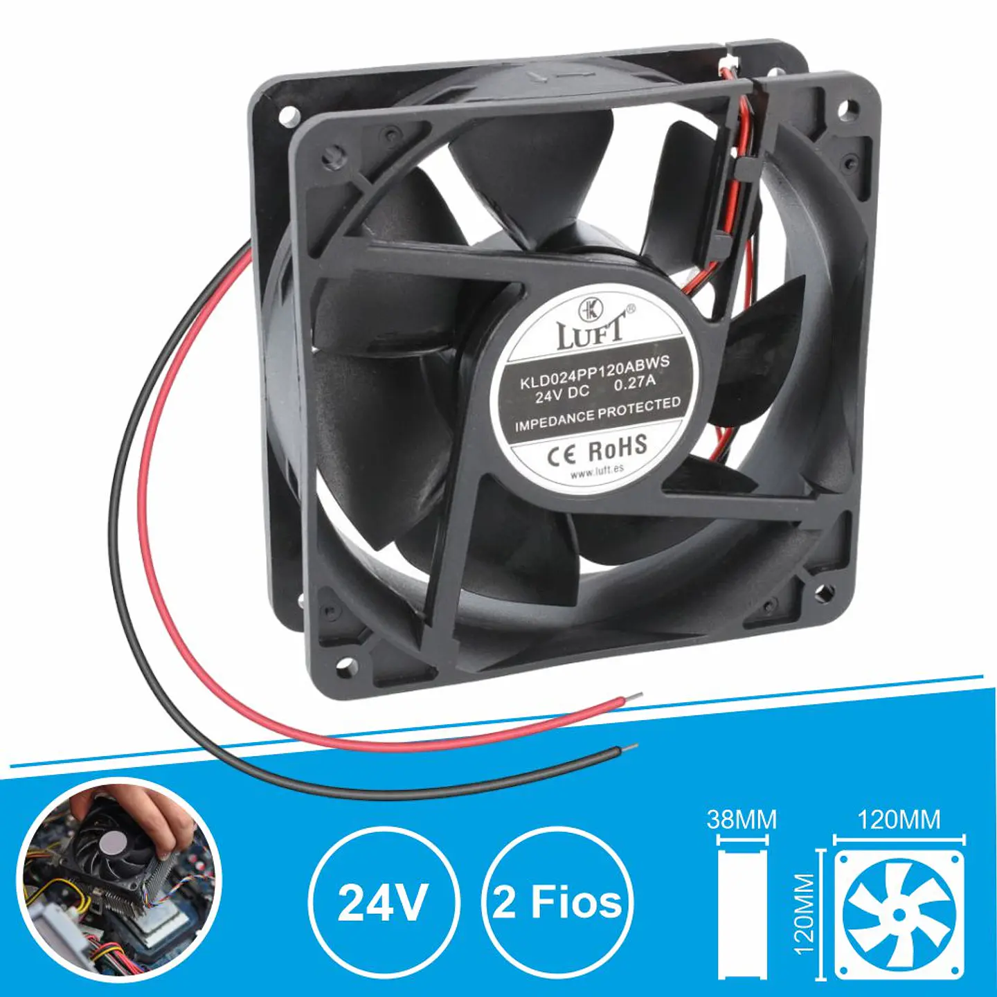Ventoinha 24V 120x120x38mm 2 Fios KLD024PP120ABWS LUFT 1