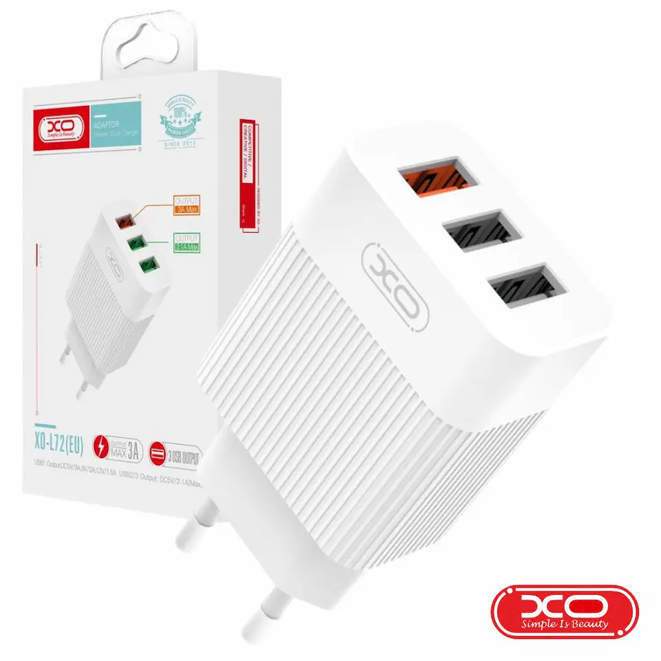 Alimentador 3 USB-A 5V QC3.0 2.1A Branco XO 1