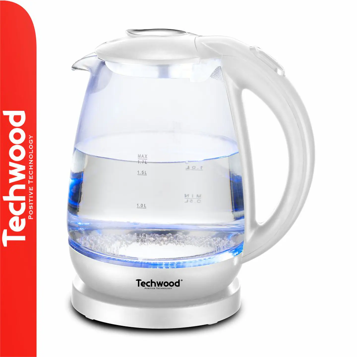Fervedor de Água Elétrico Branco 2200W 1.7L TECHWOOD 1