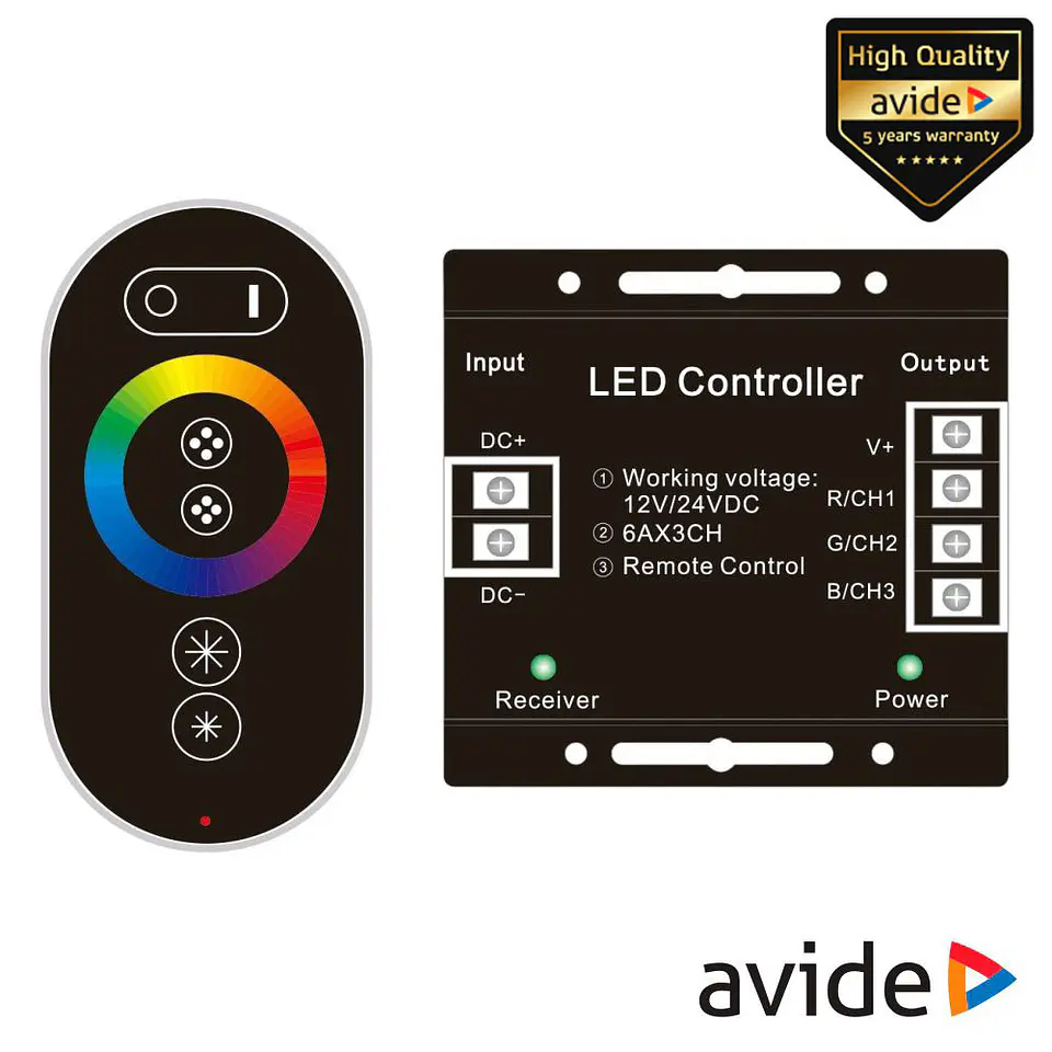 Controlador P/ Fita LEDS RGB 12V C/ Comando Touch AVIDE 1