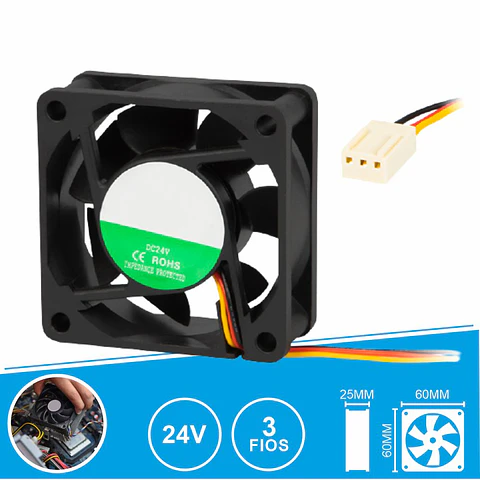 Ventoinha 24V 60x60x25mm 3 Fios