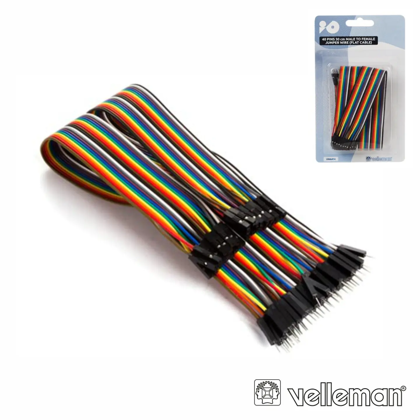 KIT SHUNTES MACHO FÊMEA EM CABO PLANO 40PINS 30CM VELLEMAN 1