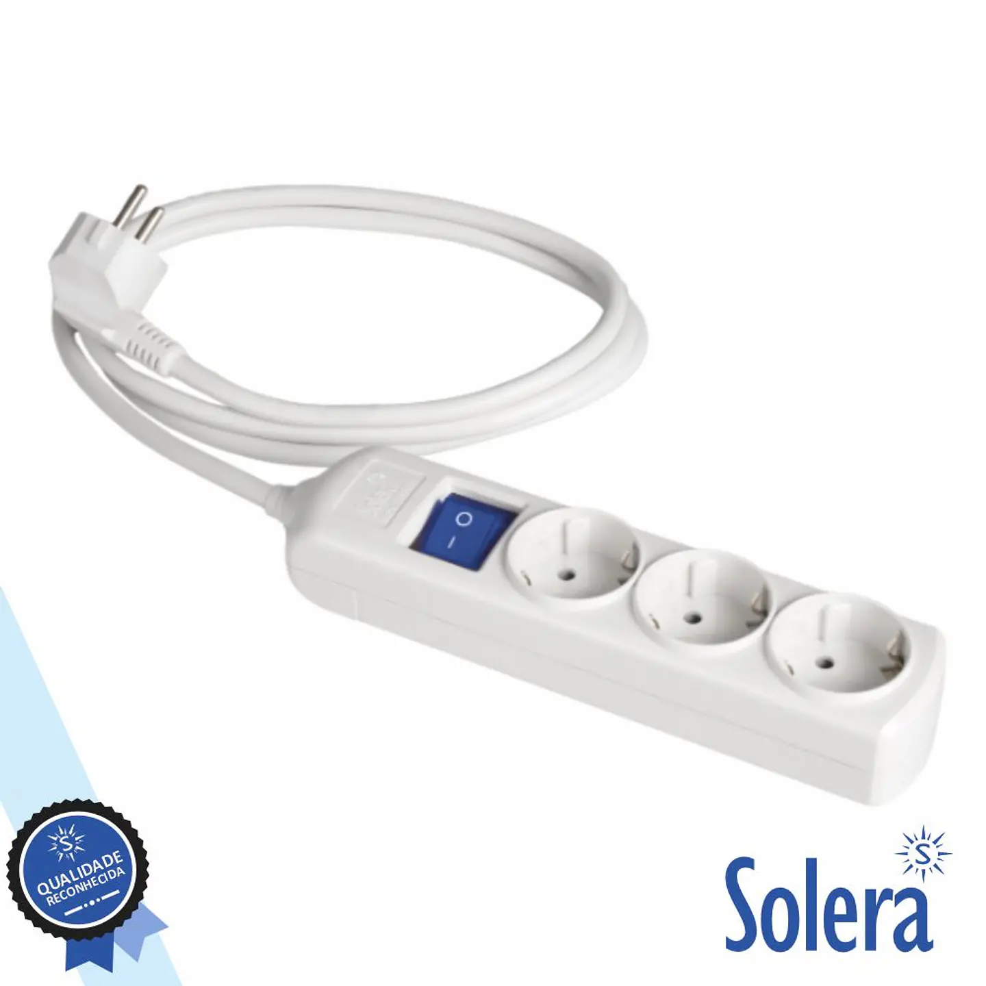 Tomada Elétrica C/ 3 Saídas Interruptor 1.5M Branco SOLERA 1