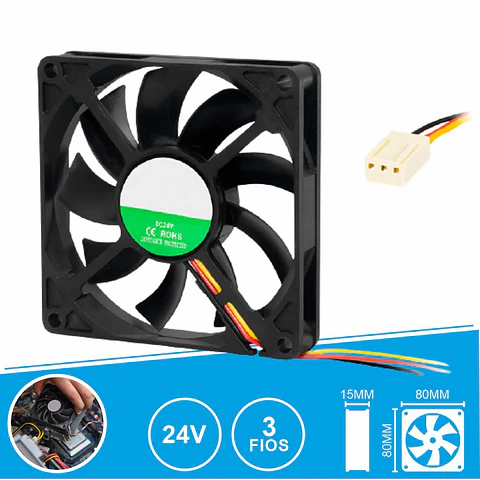 Ventoinha 24V 80x80x15mm 3 Fios