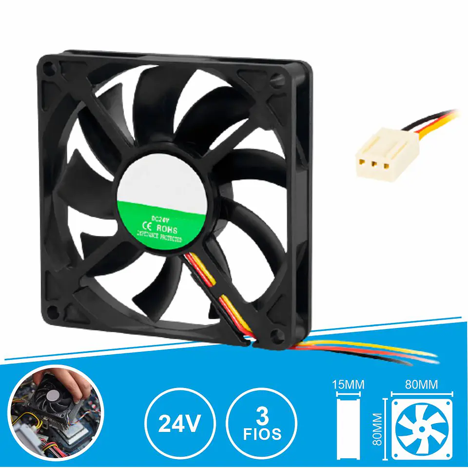 Ventoinha 24V 80x80x15mm 3 Fios 1