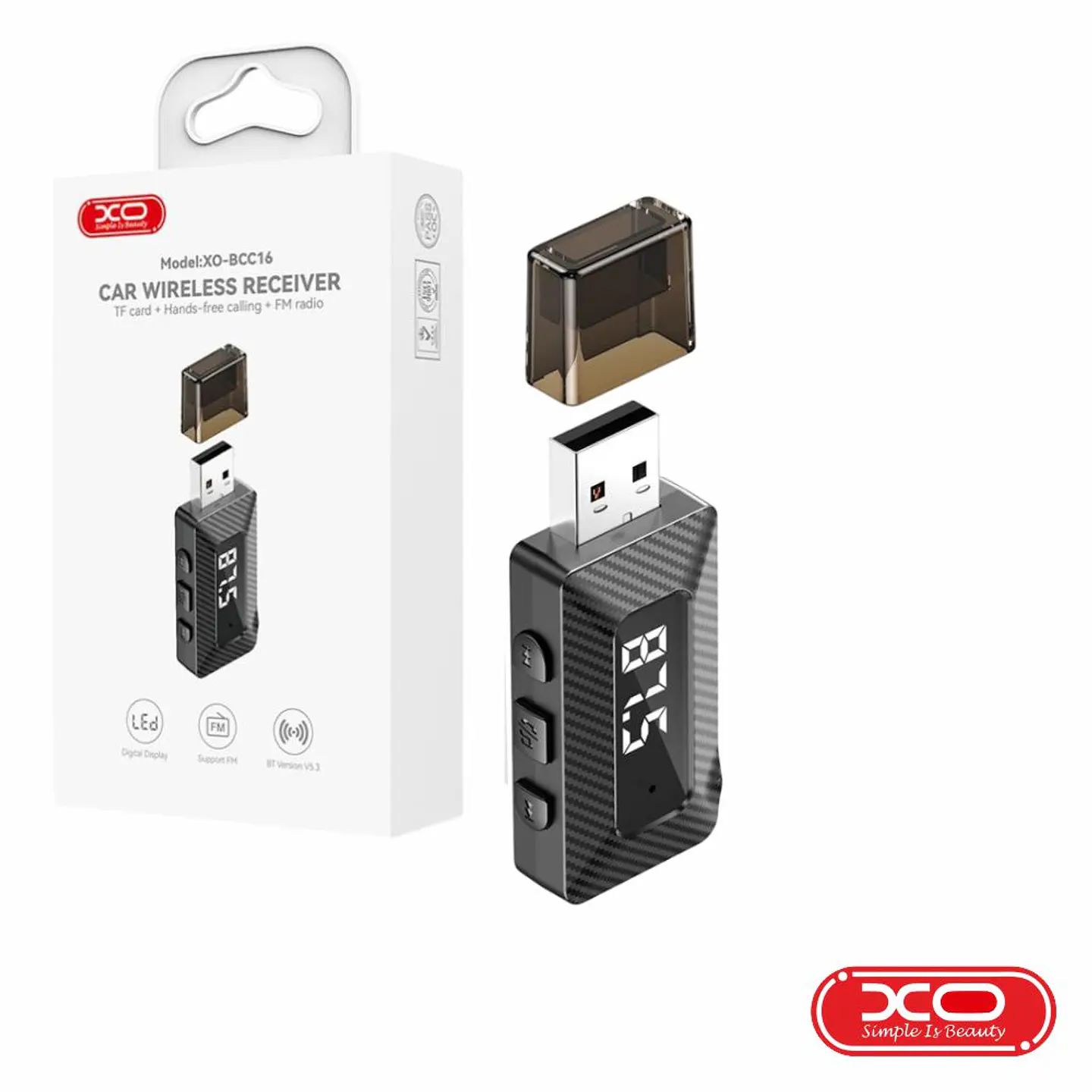 Transmissor FM Mãos-Livres Bluetooth 5.3 USB-A XO 1