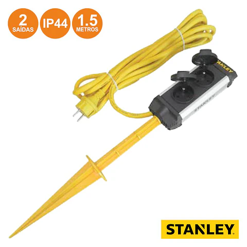 TOMADA ELÉTRICA C/ 2 SAÍDAS ESTACA RCD 1.5M IP44 STANLEY