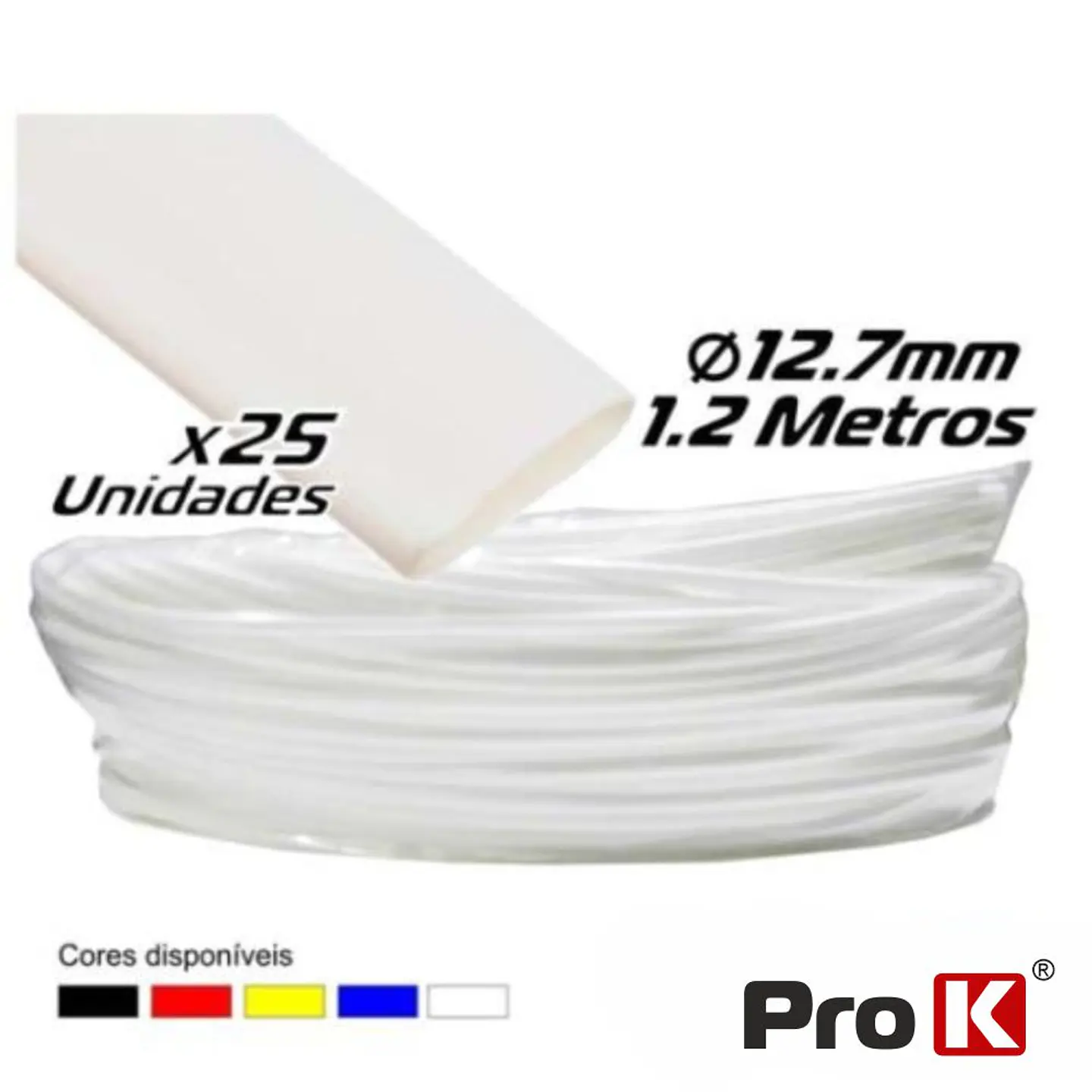 TUBO MANGA TERMORETRÁCTIL 12.7MM 1.2M 25X BRANCO PROK 1