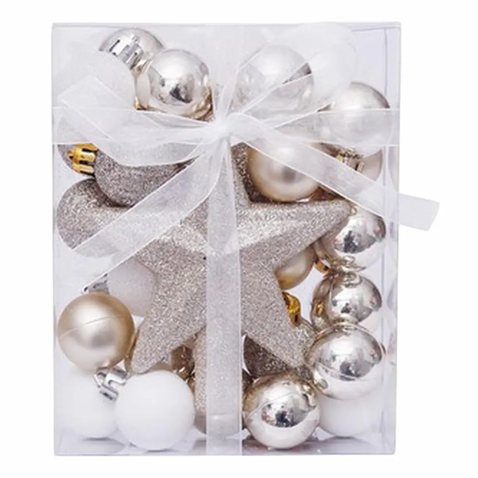 Conjunto 30 Bolas De Natal Prateado/Branco 1