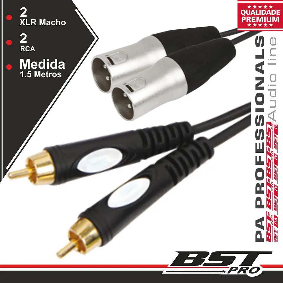 CABO 2-XLR 3P MACHO / 2-RCA MACHO 3M BSTPRO 1