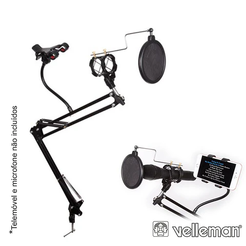 SUPORTE MESA P/ MICROFONE C/ FILTRO ACUSTICO VELLEMAN