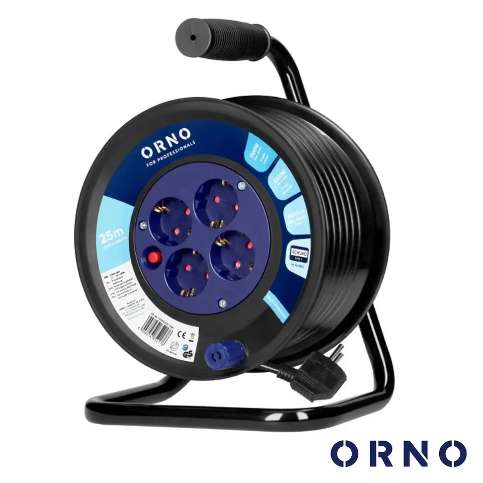 Extensão Elétrica C/ Enrolador 4x Schuko 25m ORNO 1