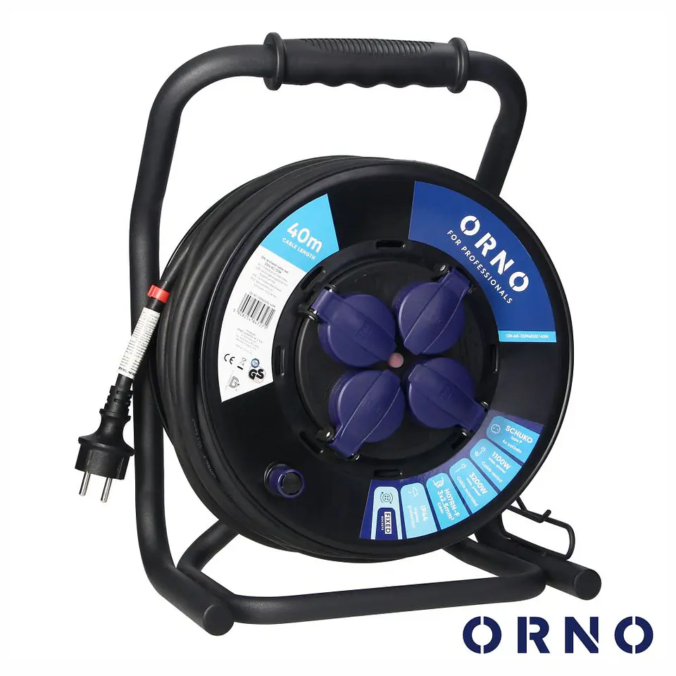 Extensão Elétrica C/ Enrolador 4x Schuko 3x2.5mm 40m ORNO 1