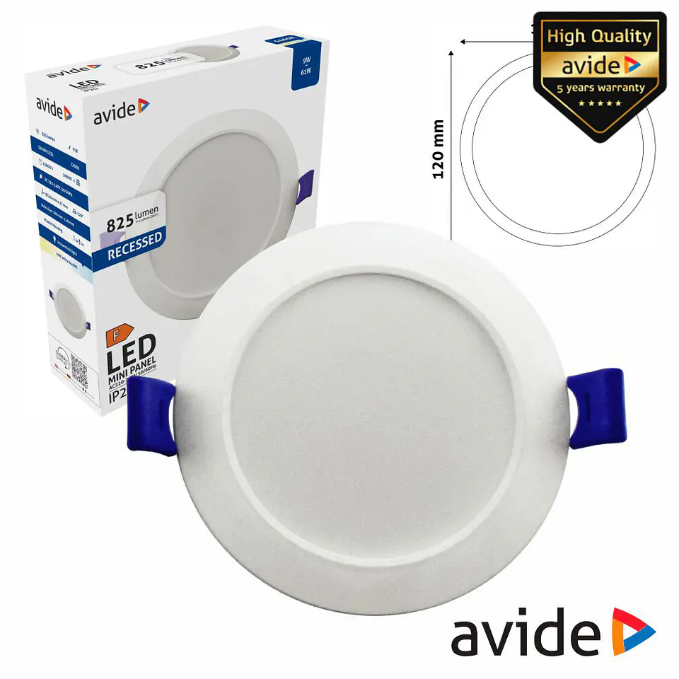 Painel LEDS Redondo 9W 120mm 6400K 825lm AVIDE 1