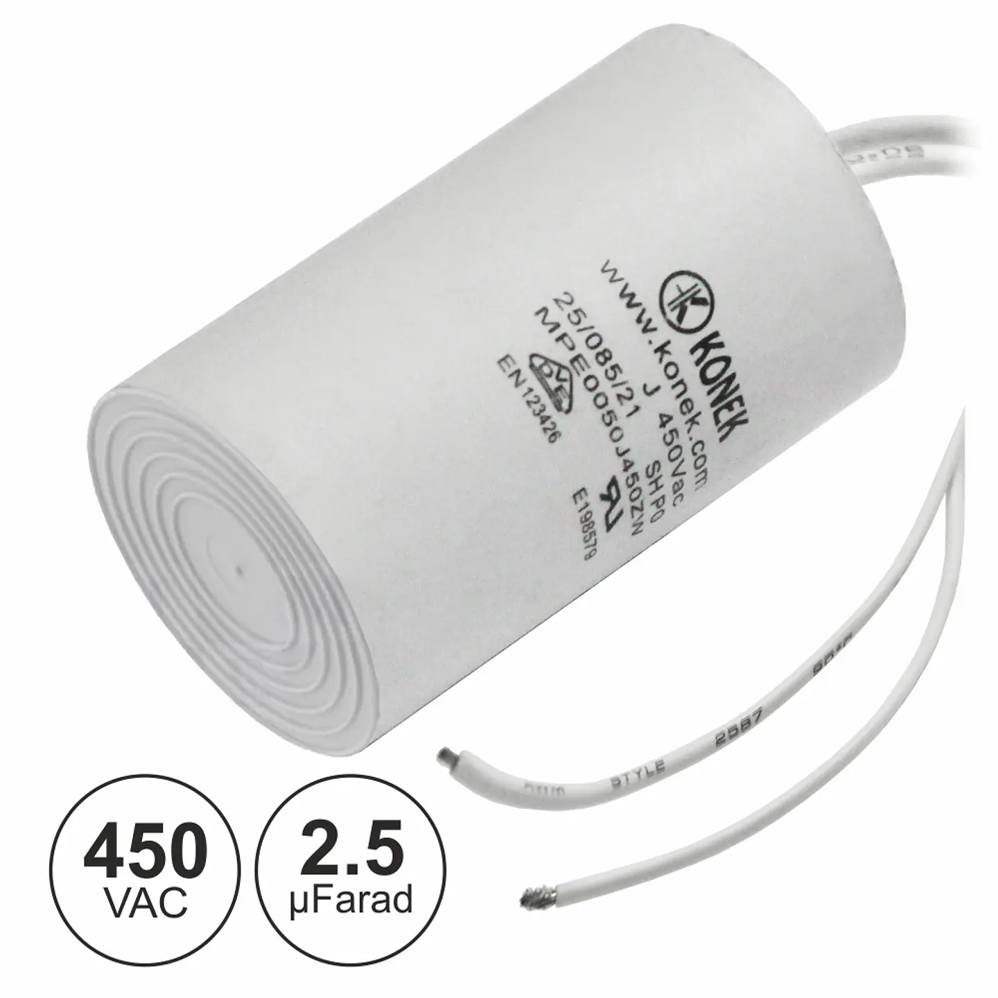 CONDENSADOR ARRANQUE 2.5uF 450V + TERRA C/ FIOS 1