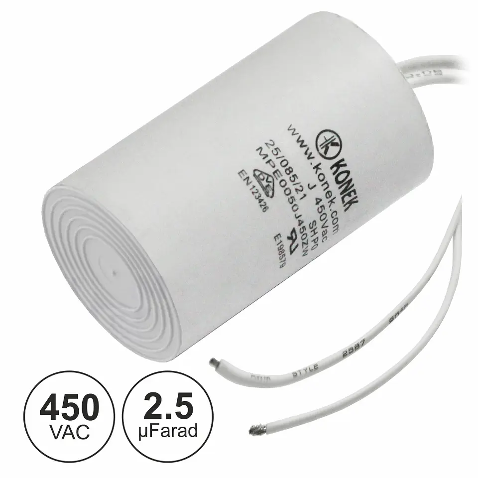 CONDENSADOR ARRANQUE 2.5uF 450V + TERRA C/ FIOS 1