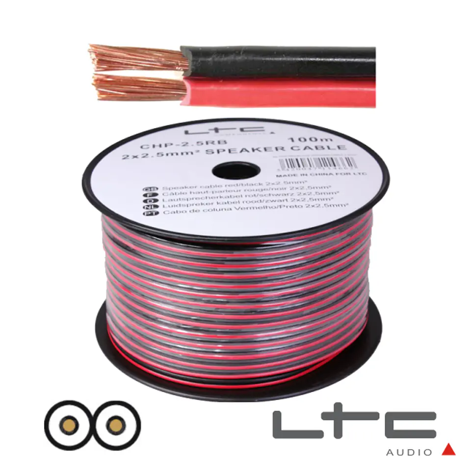 CABO COLUNA 2x2.50MM PRETO/VERMELHO 100M LTC 1