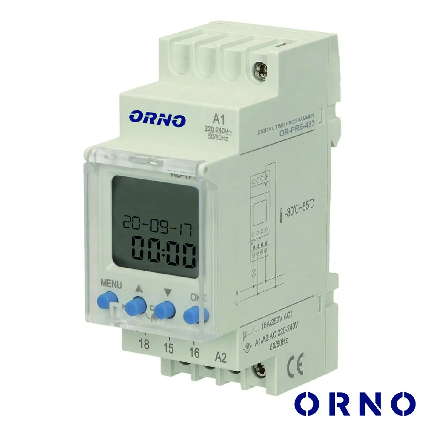 Temporizador Semanal Digital 16A 230V P/ Calha Din ORNO 1