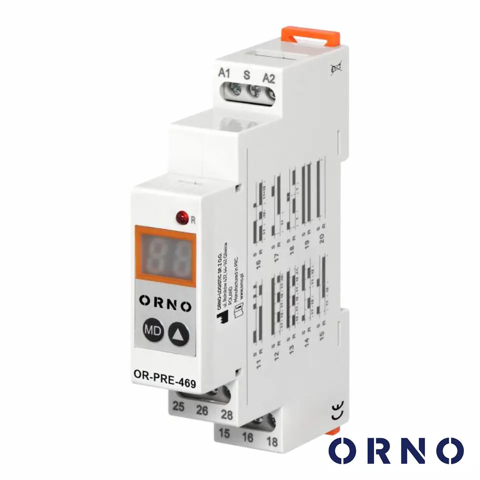 Relé Temporizador Digital C/20 Funções 12-240V DIN IP20 ORNO 1
