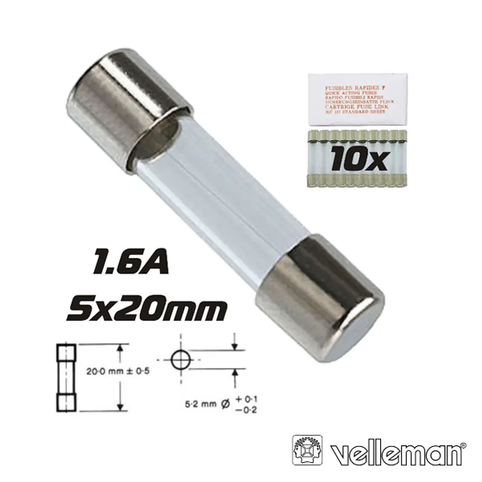 FUSÍVEL 5X20 FUSÃO RÁPIDA 1.6A (10X) VELLEMAN 1