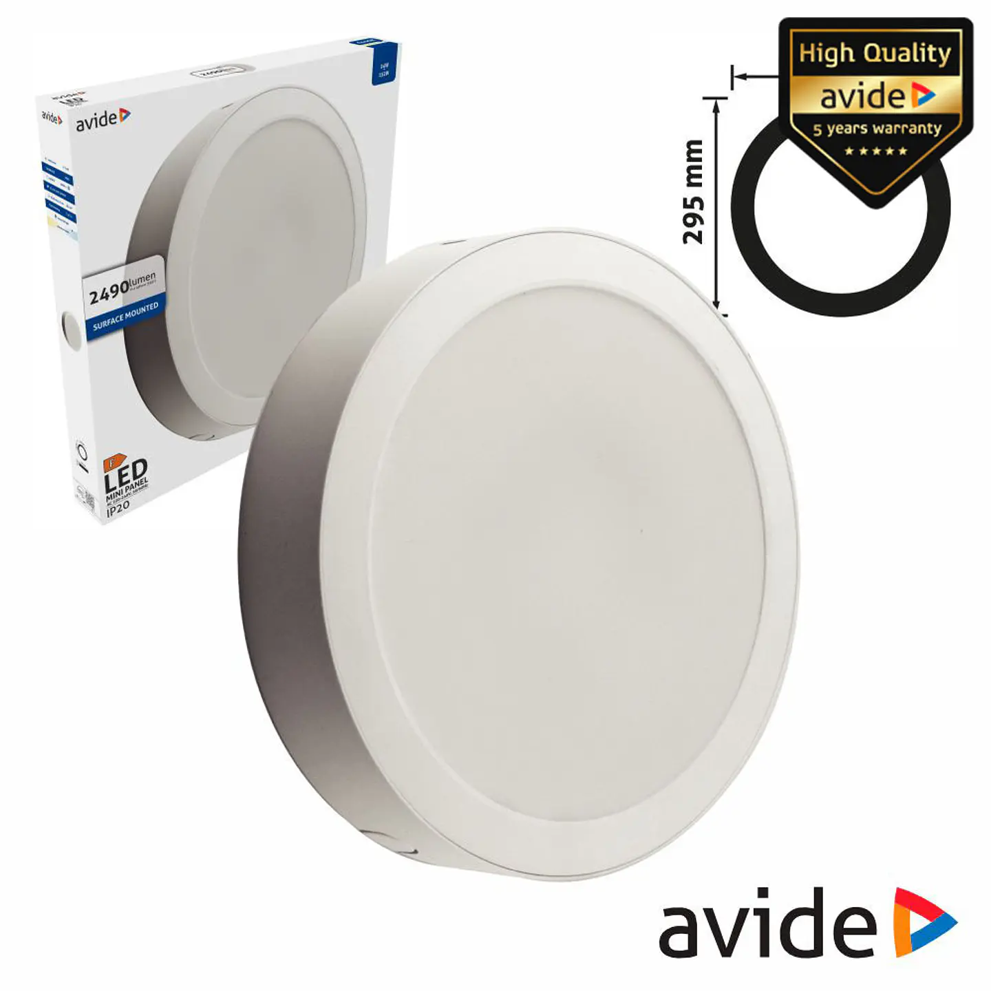 Painel LEDS Redondo Superficie 24W 295mm 6400K 2490lm AVIDE 1