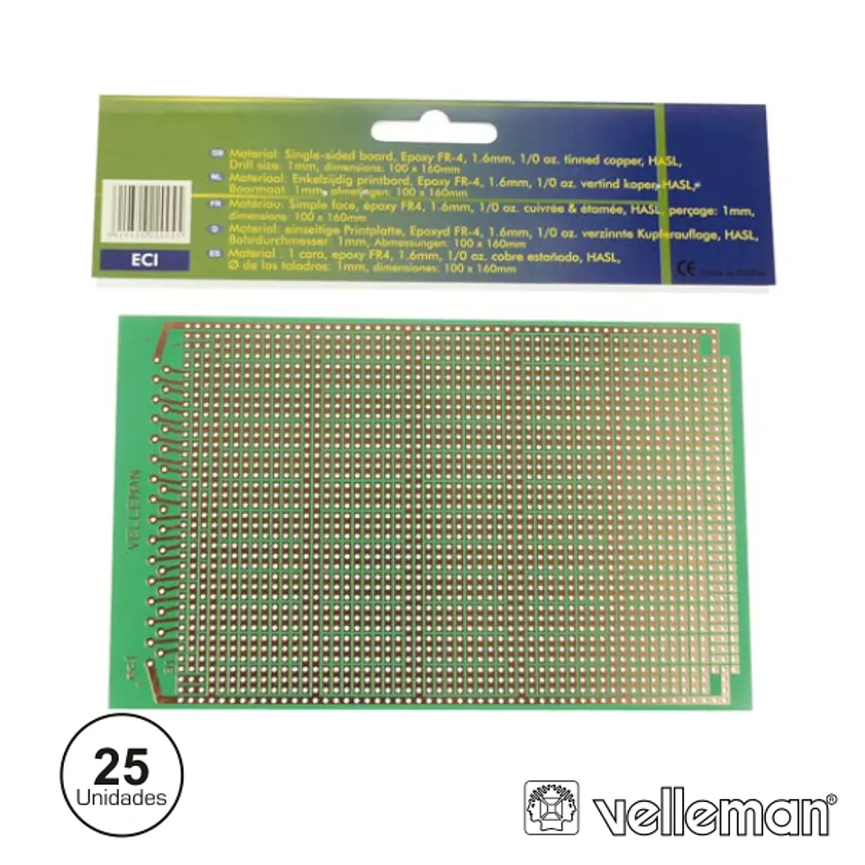 PLACA CIRCUITO IMPRESSO PERFURADA EM LINHAS 100X160MM (25X) 1
