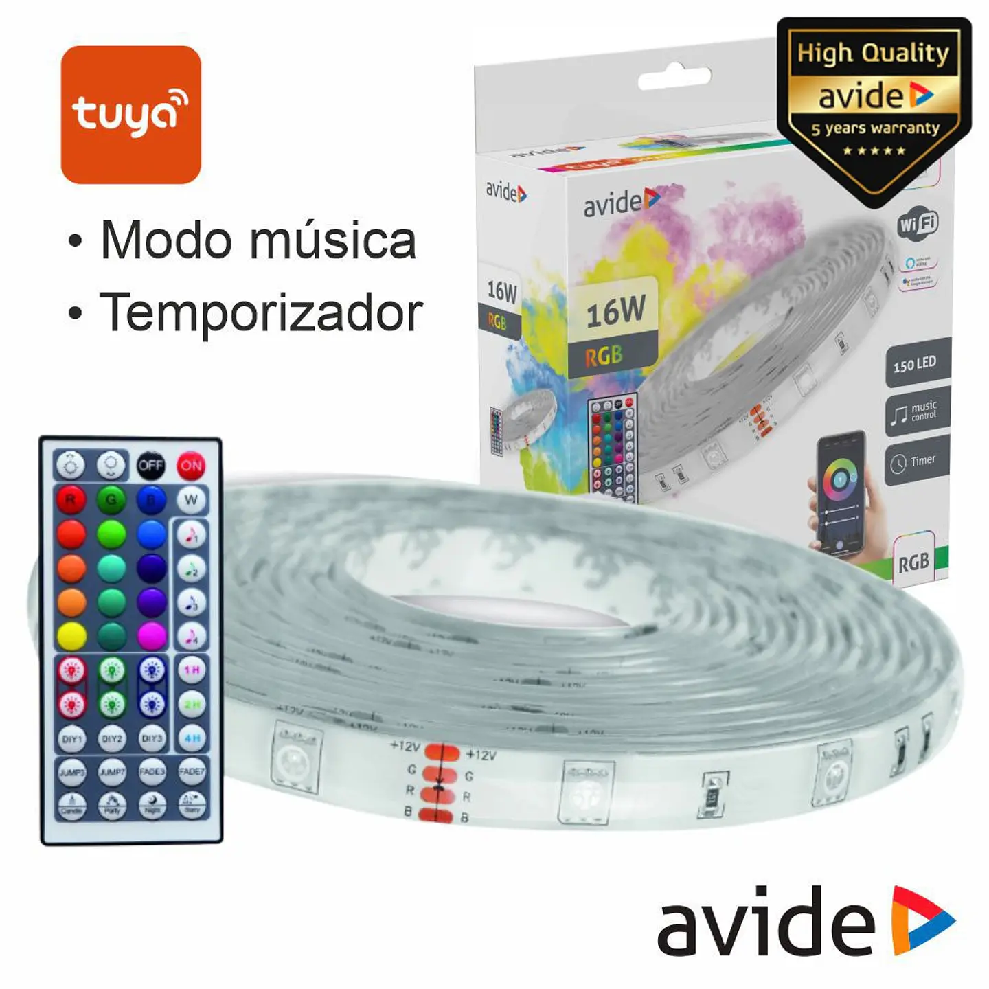 Kit Fita 150 LEDS 5050 RGB 12V 5m IP65 WIFI+ IR TUYA AVIDE 1