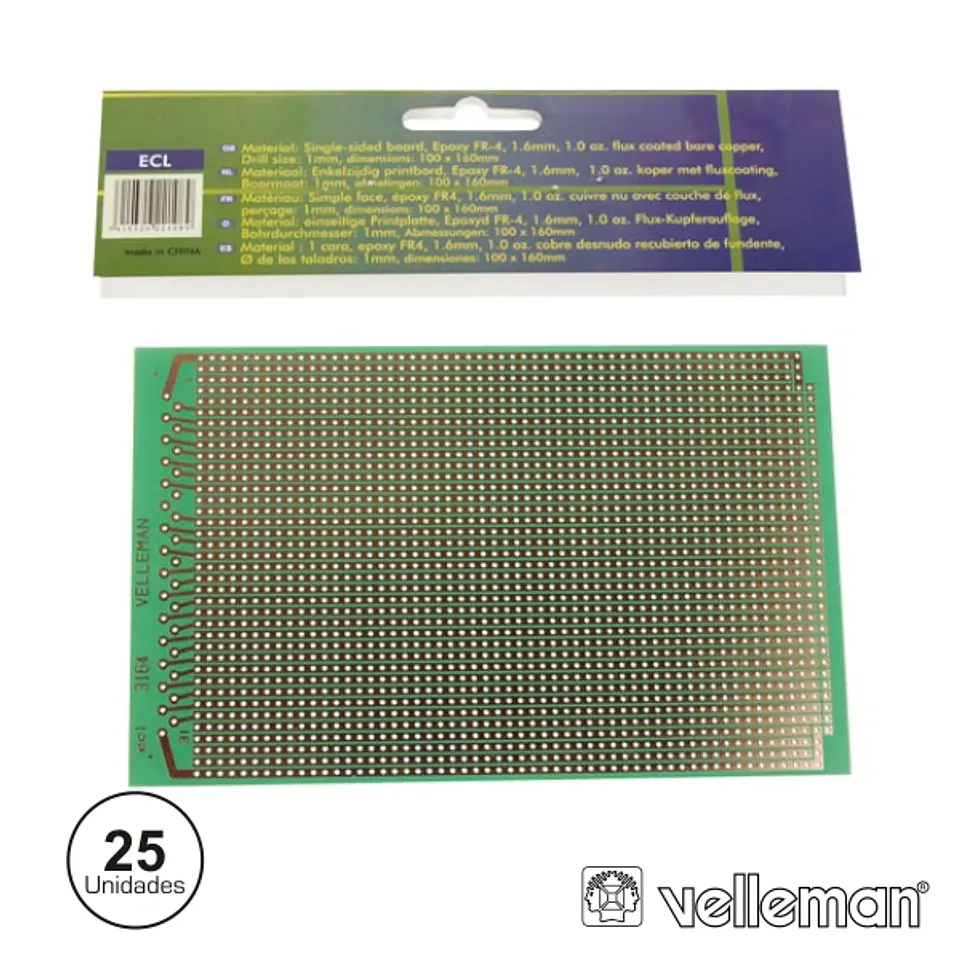 PLACA CIRCUITO IMPRESSO PERFURADA EM LINHAS 100X160MM (25X) 1