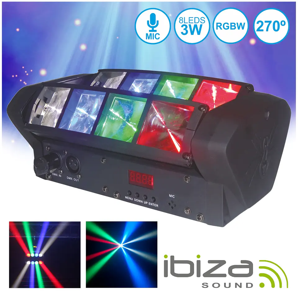 PROJETOR LUZ C/ 8 LEDS 3W CREE RGBW 2 BARRAS DMX IBIZA 1