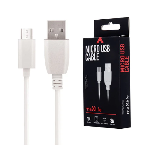 Cabo USB-A 2.0 3A Macho / Micro USB-B Branco 1m