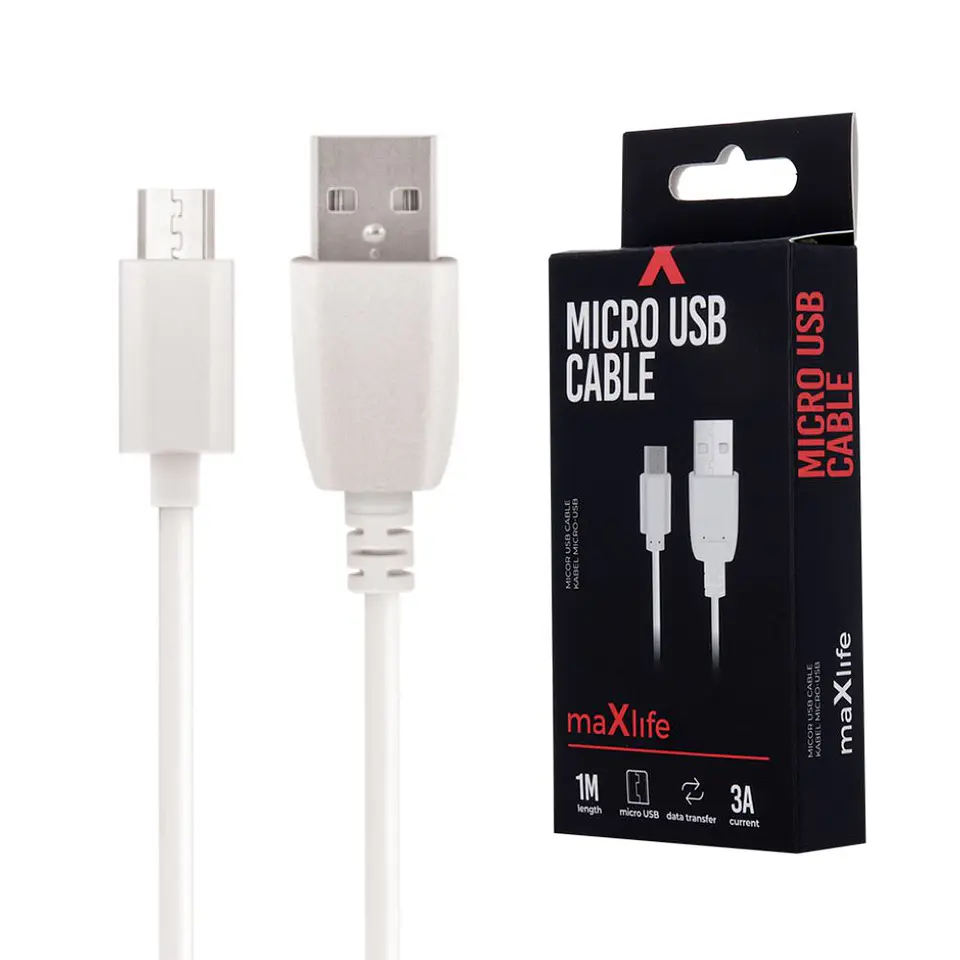 Cabo USB-A 2.0 3A Macho / Micro USB-B Branco 1m 1