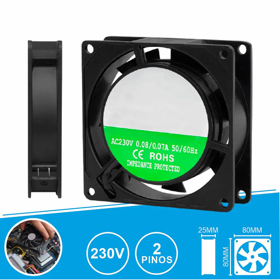 Ventoinha 230V 80x80x25mm 2 Pinos 1