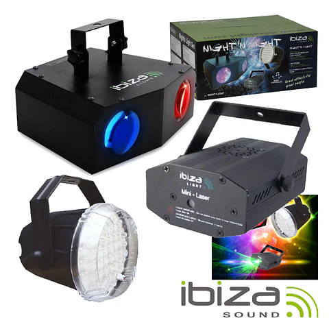PACK PROJETOR 88 LEDS, ESTROBOSCÓPIO 10W E LASER 55MW IBIZA