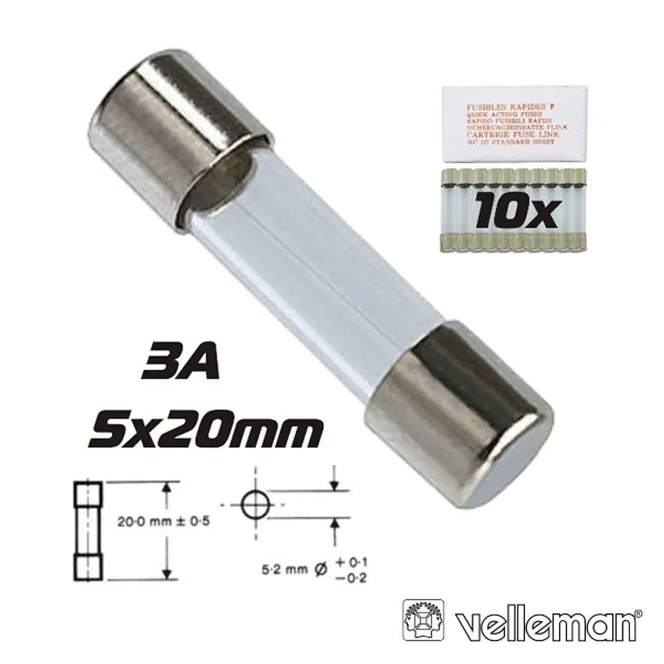 FUSÍVEL 5X20 FUSÃO RÁPIDA 3.15A (10X) VELLEMAN 1