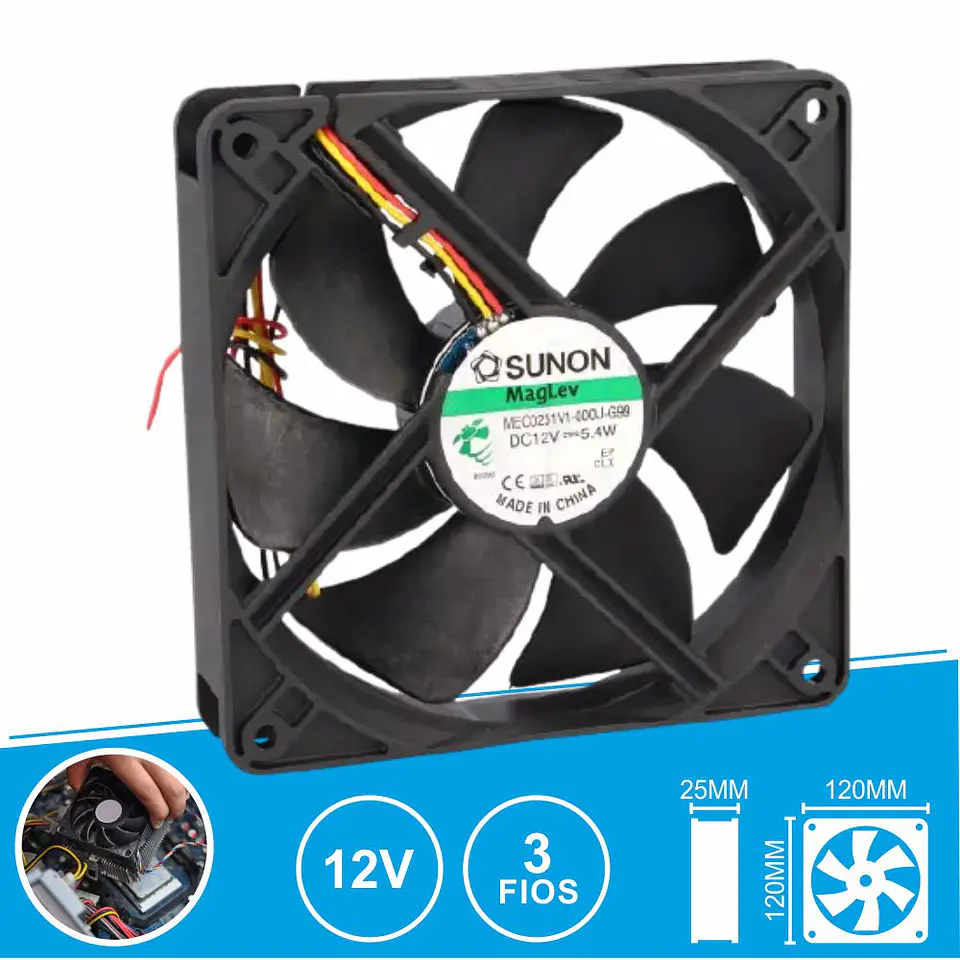 Ventoinha 12VDC 120x120x25mm 3 Fios MEC0251V1-000U-G99 SUNON 1