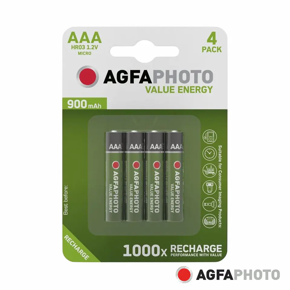 Pilha Recarregável AAA 1.2V 900mAh 4x Blister AGFAPHOTO 1