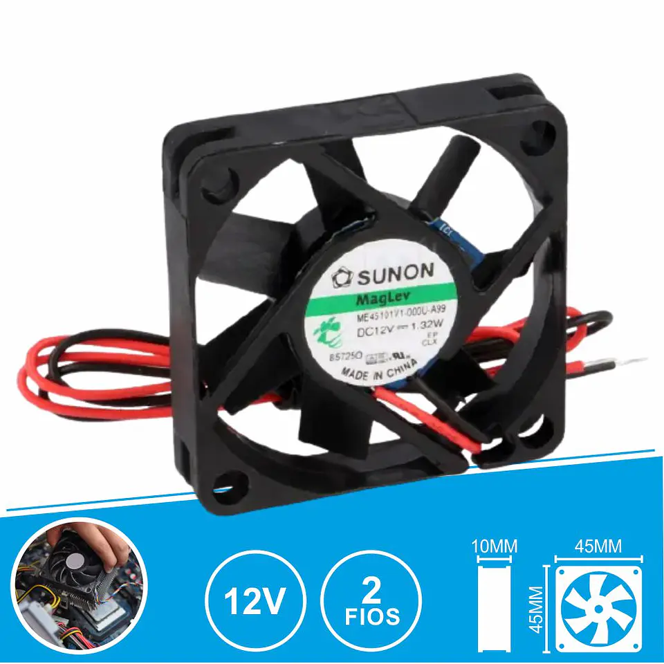 Ventoinha 12VDC 45x45x10mm 2 Fios ME45101V1-000U-A99 SUNON 1