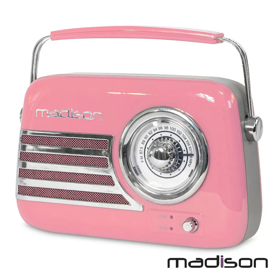 Rádio FM/AUX/BT/USB Extra Bass Vintage 30W Rosa MADISON 1
