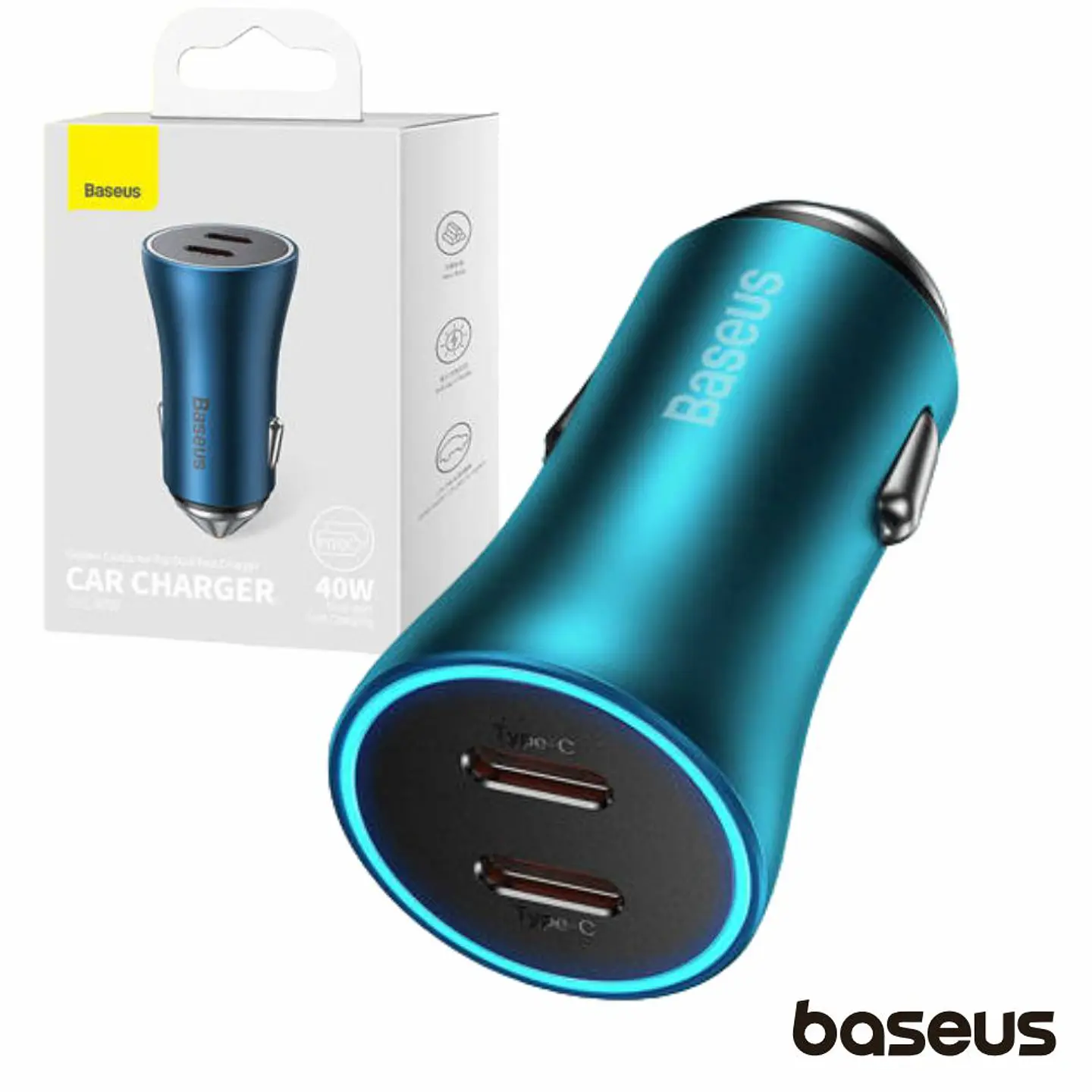 Adaptador Isqueiro 2xUSB-C PD 40W Golden Contactor BASEUS 1