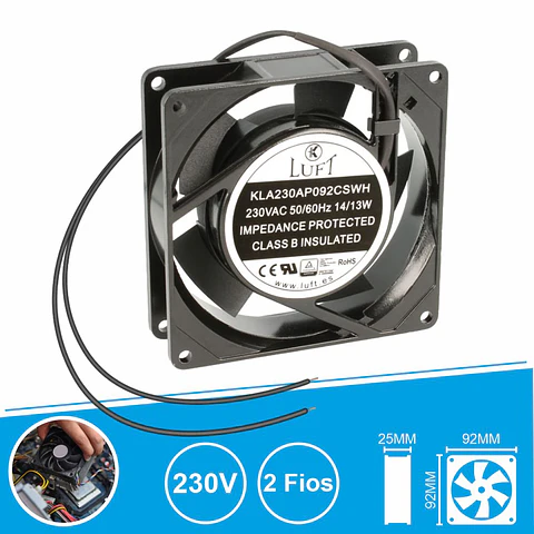 Ventoinha 230V 92x92x25mm 2 Fios KLA230AP092CSWH LUFT