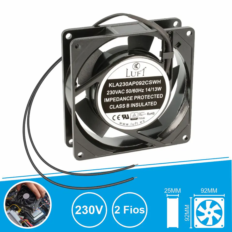 Ventoinha 230V 92x92x25mm 2 Fios KLA230AP092CSWH LUFT 1