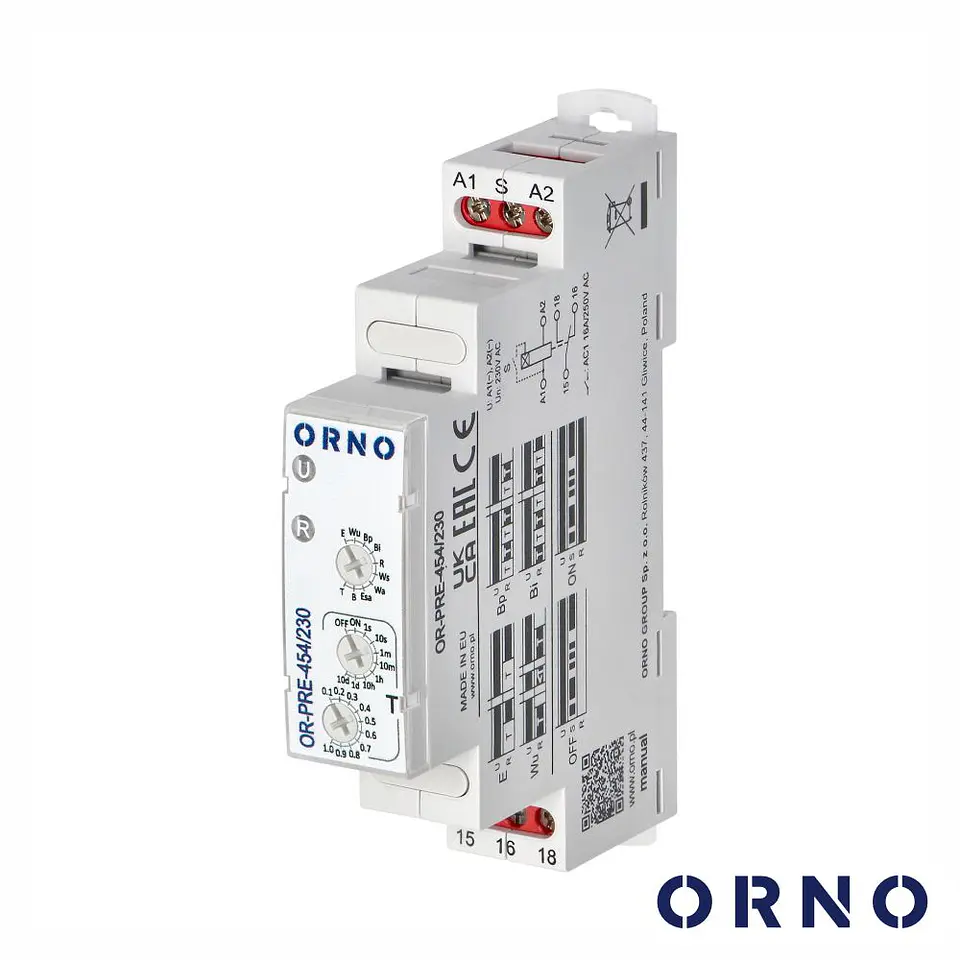 Relé Temporizador C/ 10 Funções P/ Calha DIN IP20 ORNO 1